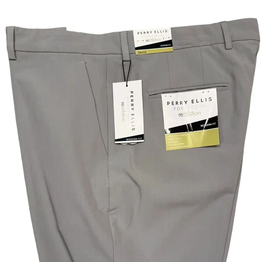 Perry Ellis Portfolio Men's Modern-Fit Stretch Pants Chiseled Stone 38x32 $95